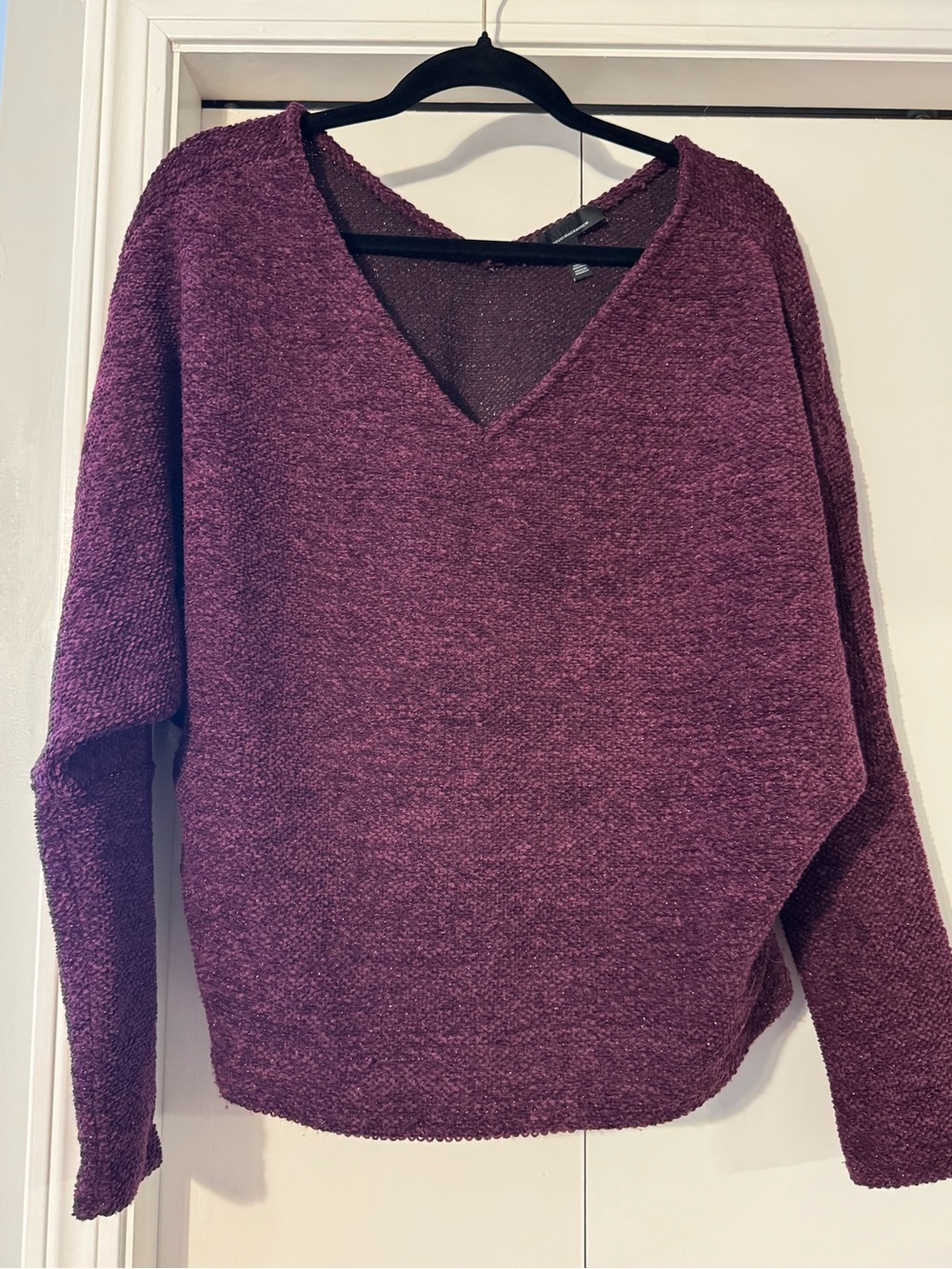 White House Black Market V-Neck Sweater in Rich Plum